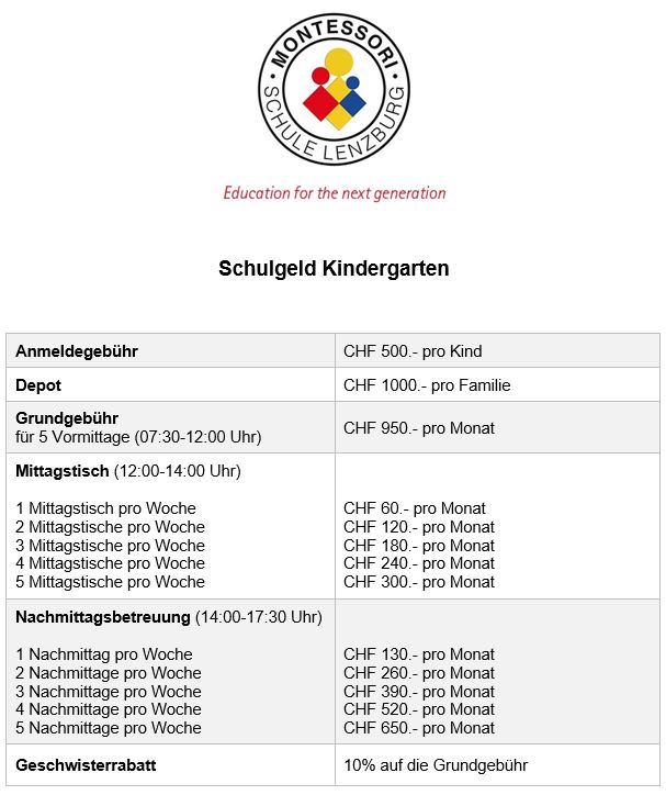 MSL Stundenplan Kindergarten